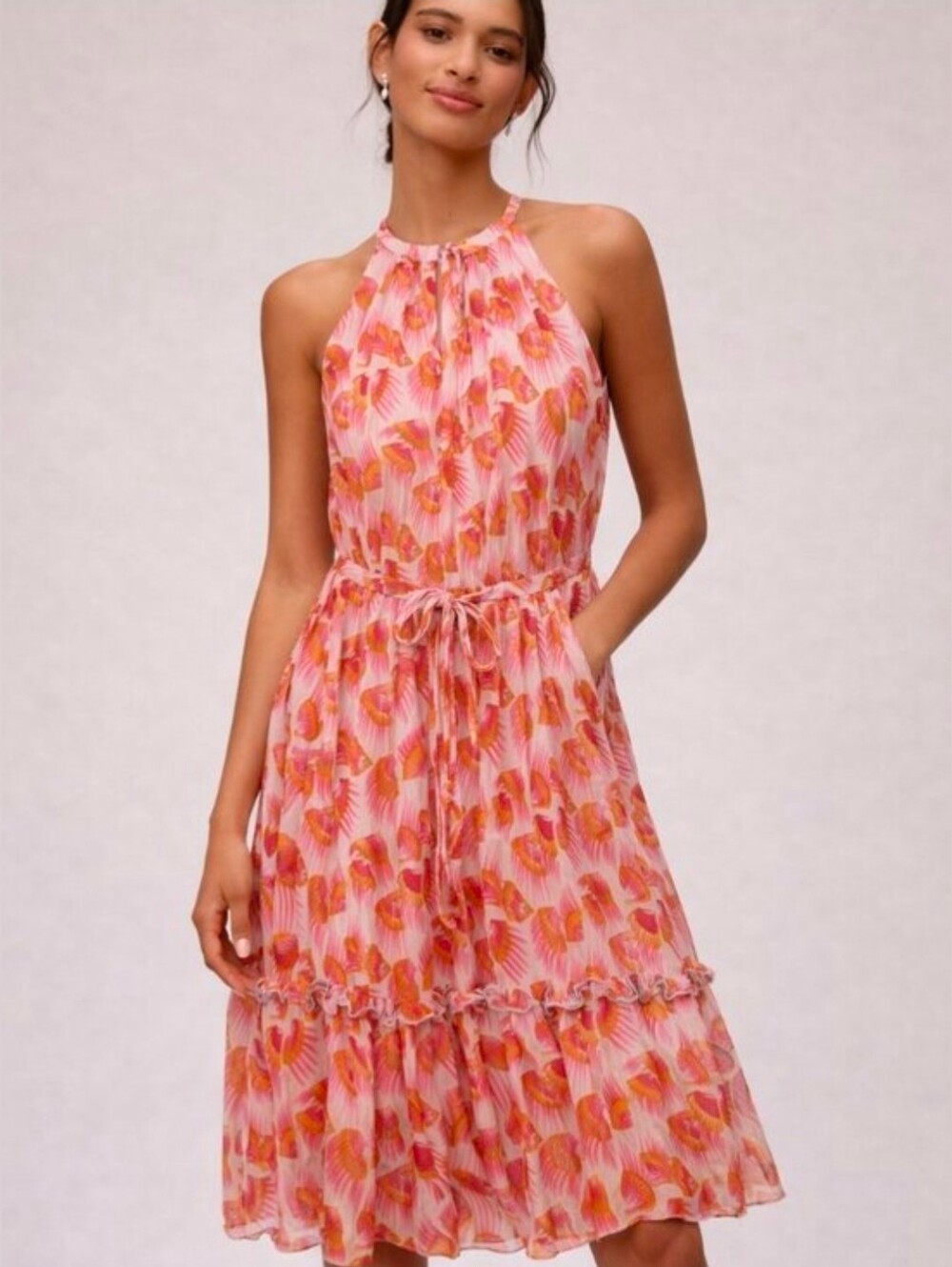 Anna Sui Collection Silk Tie Waist Dress Womens Sz‎ 12 Designer Luxury Summer